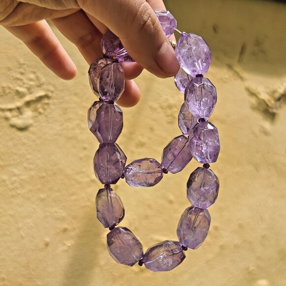 Faceted Amethyst Bead Necklace w 14k Solid Yellow Gold Magnetic Clasp 16” Long - Picture 6 of 8